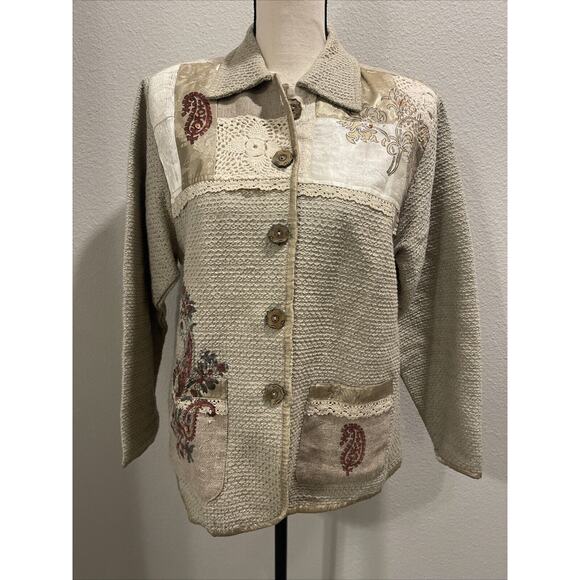 Vintage Think Positive Embellished Tapestry Lace Woven Oversized Jacket Sz Small - Picture 1 of 15